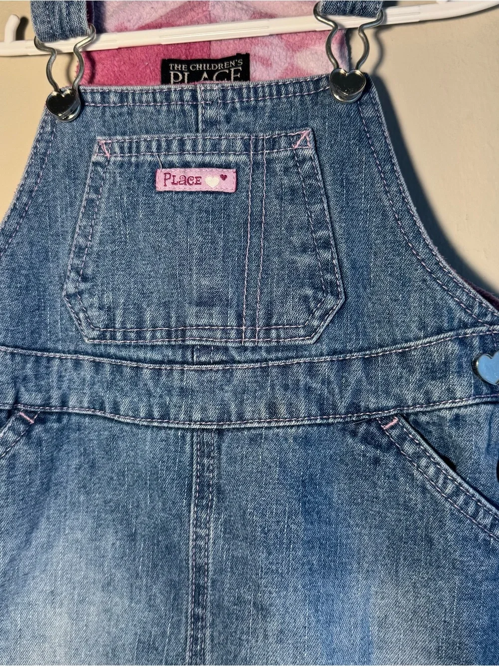 The Children's Place Blue Denim Overall Dress with Pink Accents